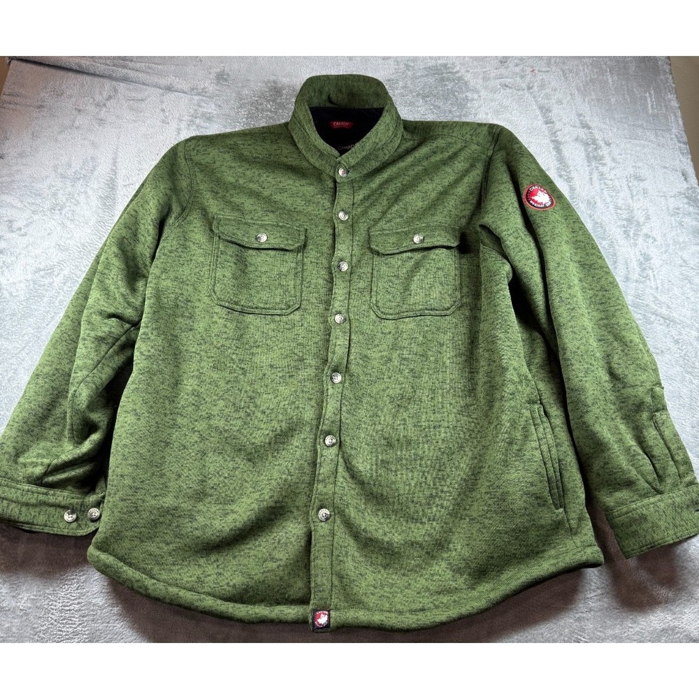 Canada Weather Gear Fleece Shirt Jacket Mens XXL Green Snap Front Sherpa Lined